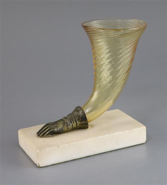 An early Victorian ormolu mounted glass cornucopia vase, height 7in.